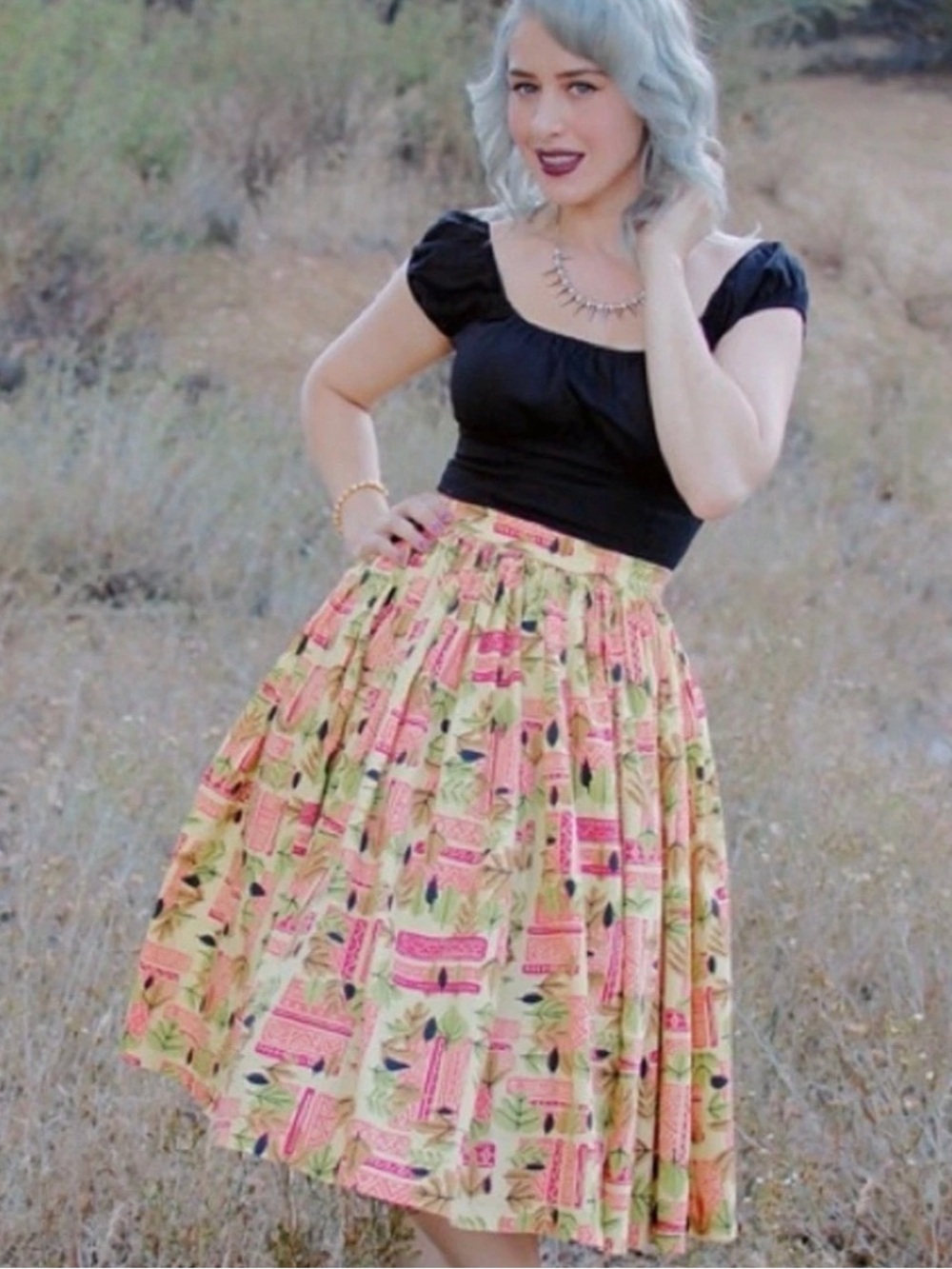 Pinup Couture PUG Disney Tiki Jenny Skirt Yellow Rockabilly Retro Swing Skirt XS